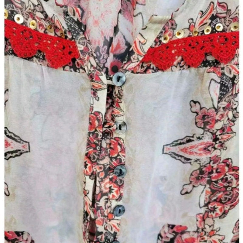 Style & Co Women’s Floral Semi-Sheer Button Front Blouse - Small