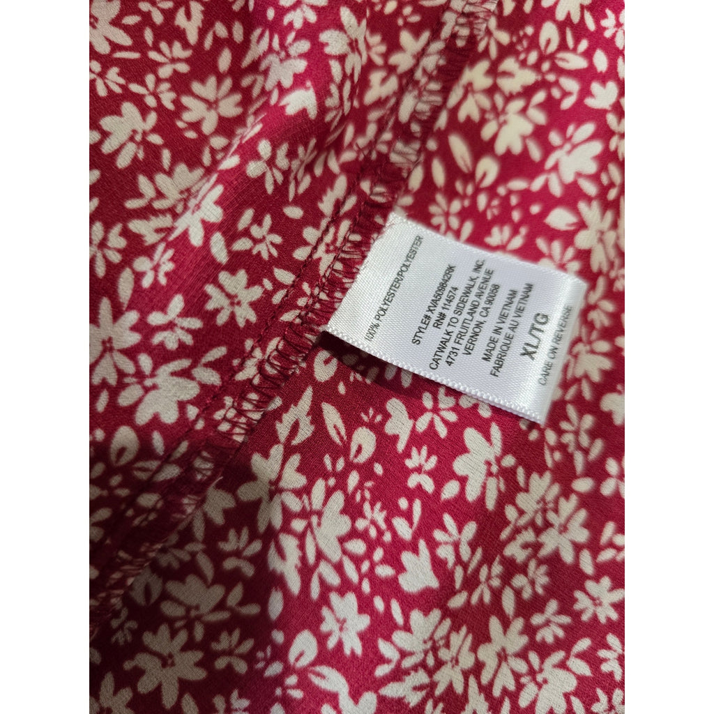 Pleione Red Floral Smocked Peplum Sleeveless Top – Size XL