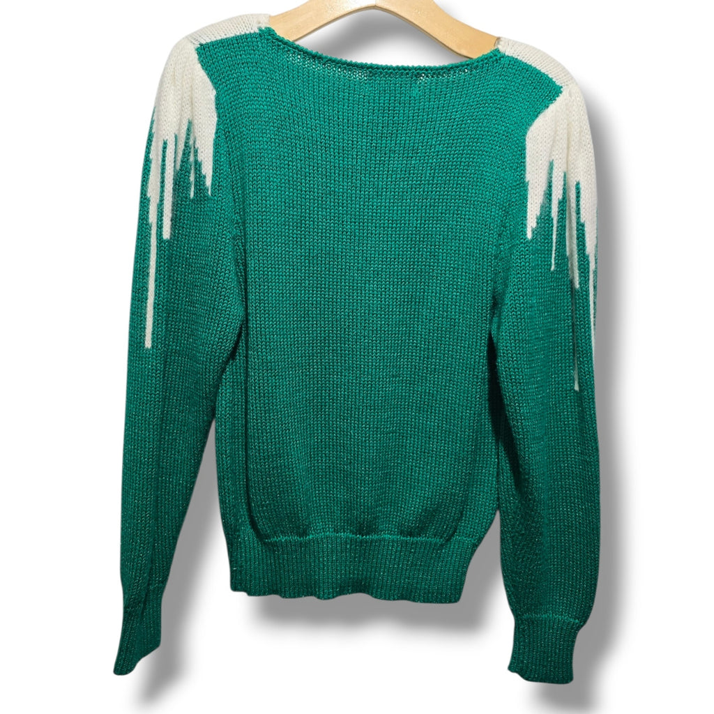 Inspiration Vintage Women's Size S Green White Icicle Graphic Knit Sweater