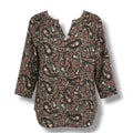 Croft & Barrow Womens Multicolor Paisley Button-Down Blouse Convertible Sleeves