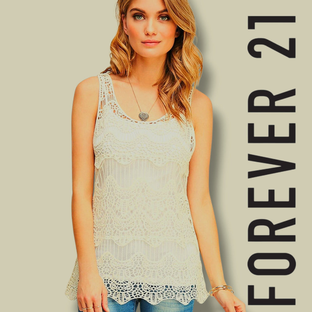 Forever 21 Contemporary Beige Crochet Sleeveless Top – Size XS