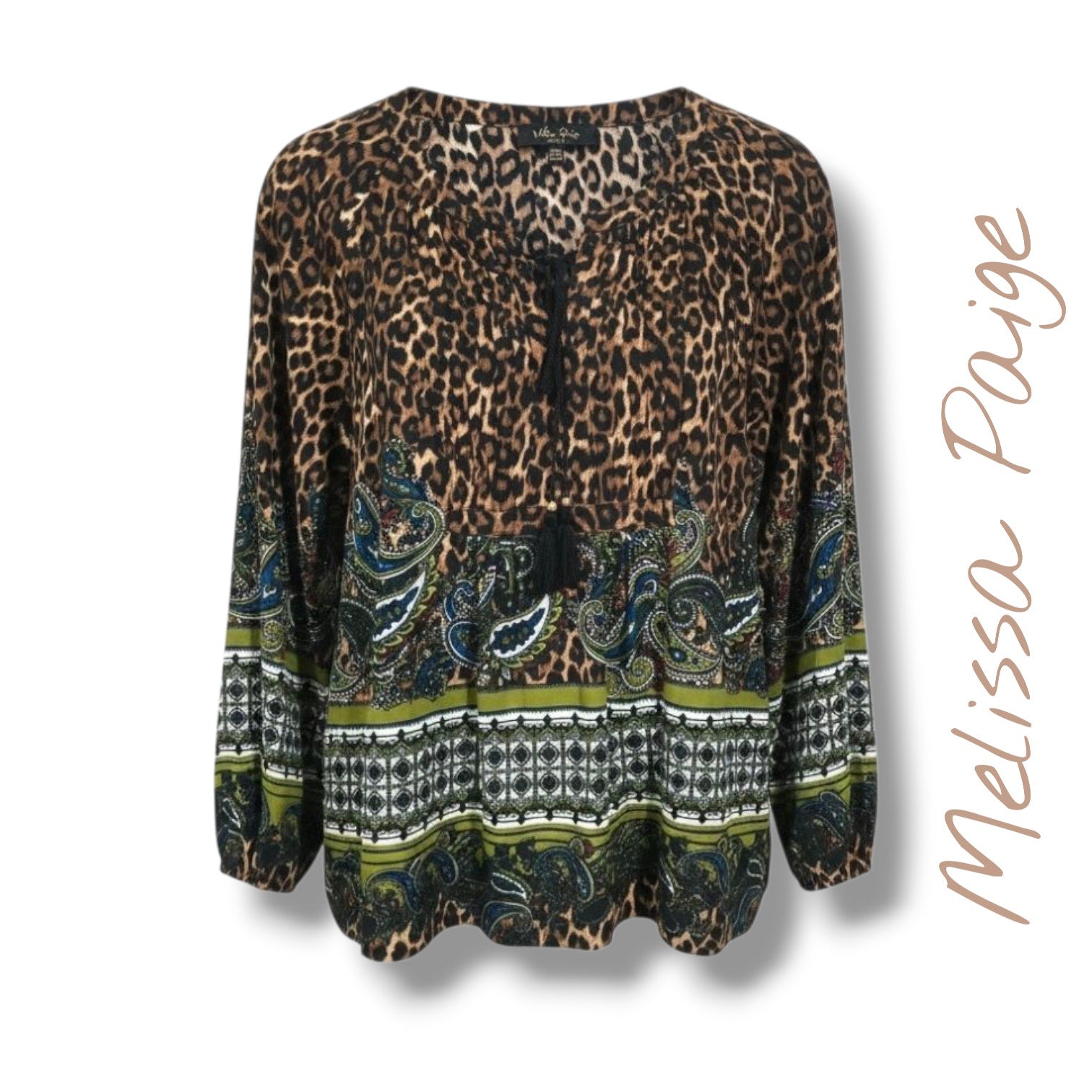 Melissa Paige Women’s petite Boho Mixed-Print Peasant Top – Gently Used - PM