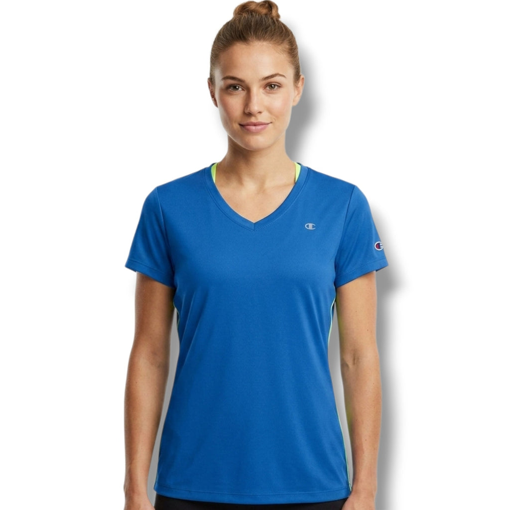 Champion Women’s Blue Performance V-Neck Athletic Tee – Size Medium