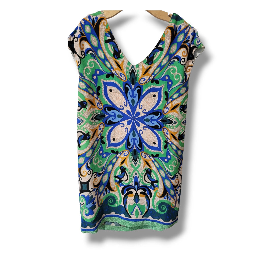 Anthropologie Maeve Women’s Blue Green Folksong Bird Shift Dress – Small