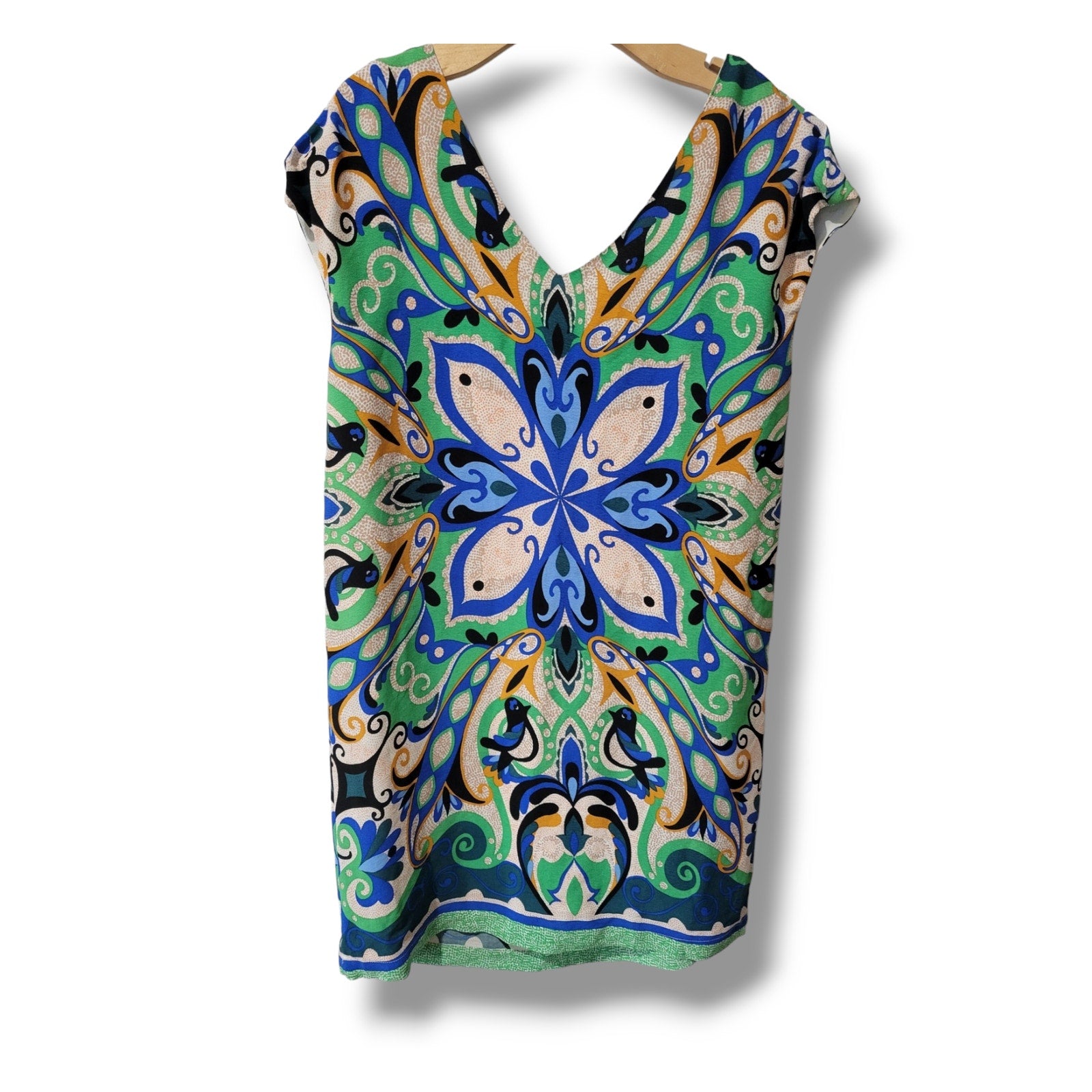 Anthropologie Maeve Women’s Blue Green Folksong Bird Shift Dress – Small