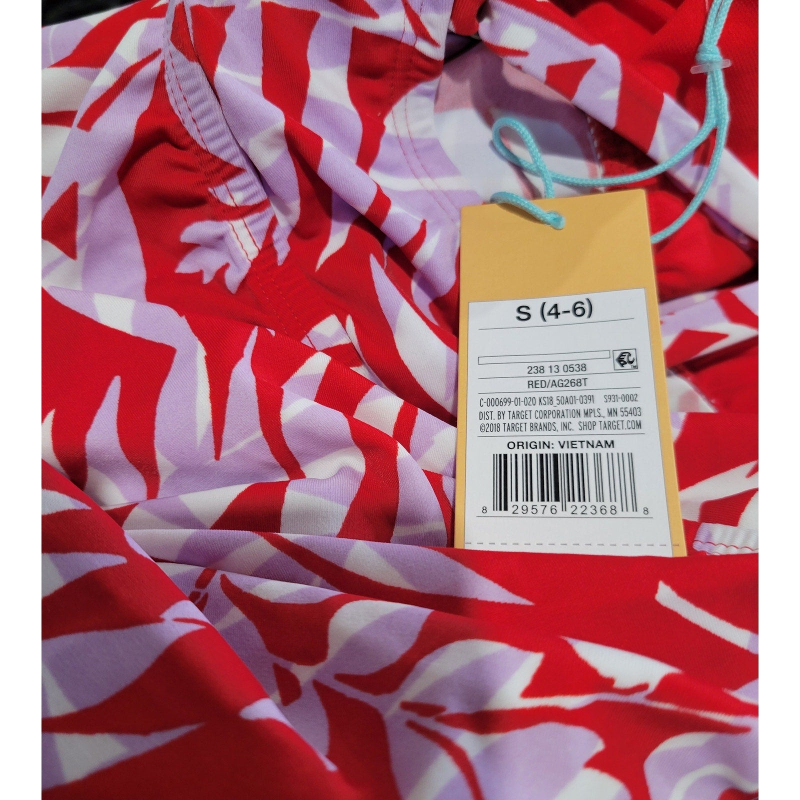 Kona Sol Women’s Red Botanical Leaf Tankini Swimsuit Top - Small NWT