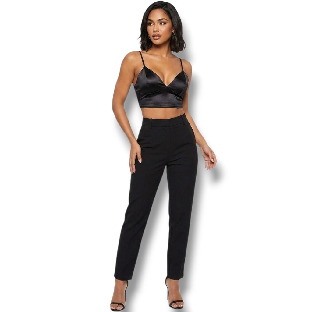 Shein Prive Women’s Black Satin Longline Bralette Top – Size Small