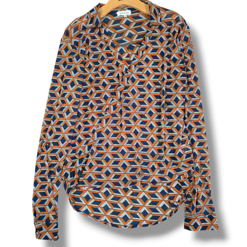 Eden & Olivia Geometric Print Faux Wrap Collared Blouse