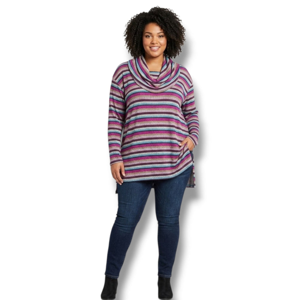 Lane Bryant Multicolor Striped Cowl Neck Tunic – Plus Size 18/20