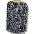 TravelSmith Navy & White Floral Long Sleeve V-Neck Top – Petite Medium