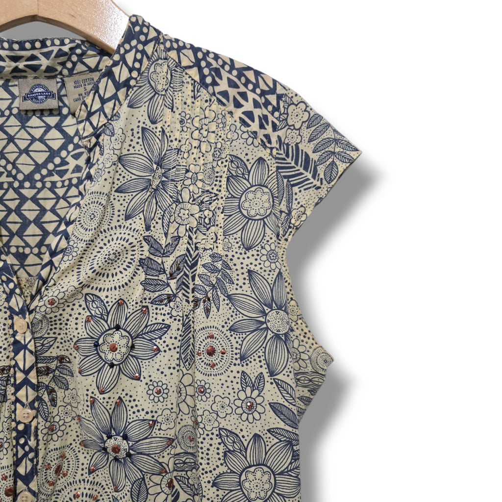 Shaver Lake Tahoe Women’s Yellow Floral Embellished Button-Front Blouse Small