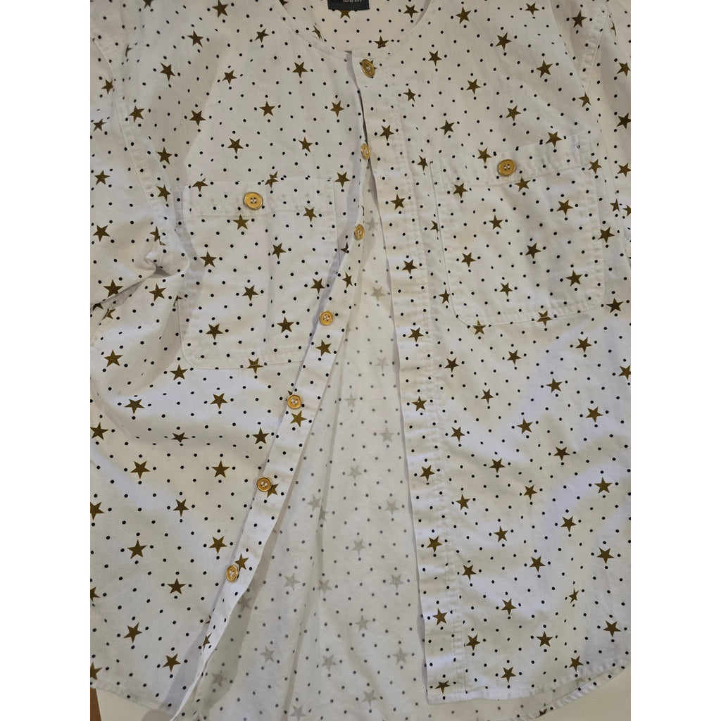 Lizwear Men's Short Sleeve Button-Down Gold Star Print small