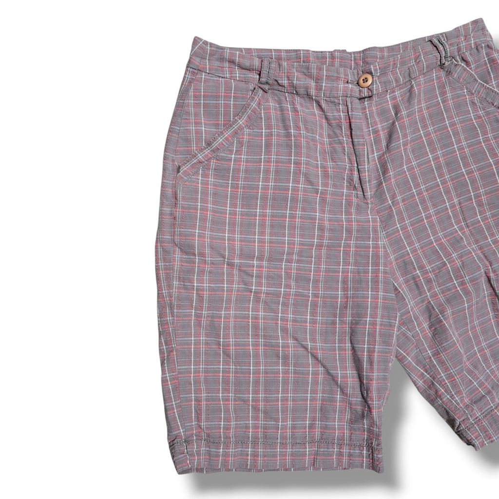 Woolrich Women's Size 12 Quarry Grey Pink Plaid Textured Cotton Shorts