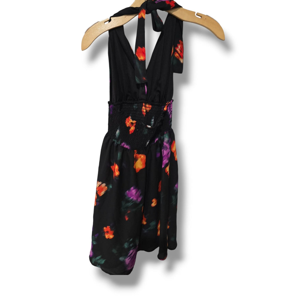 Madden NYC's Juniors black floral semi-sheer Halter Dress - xs