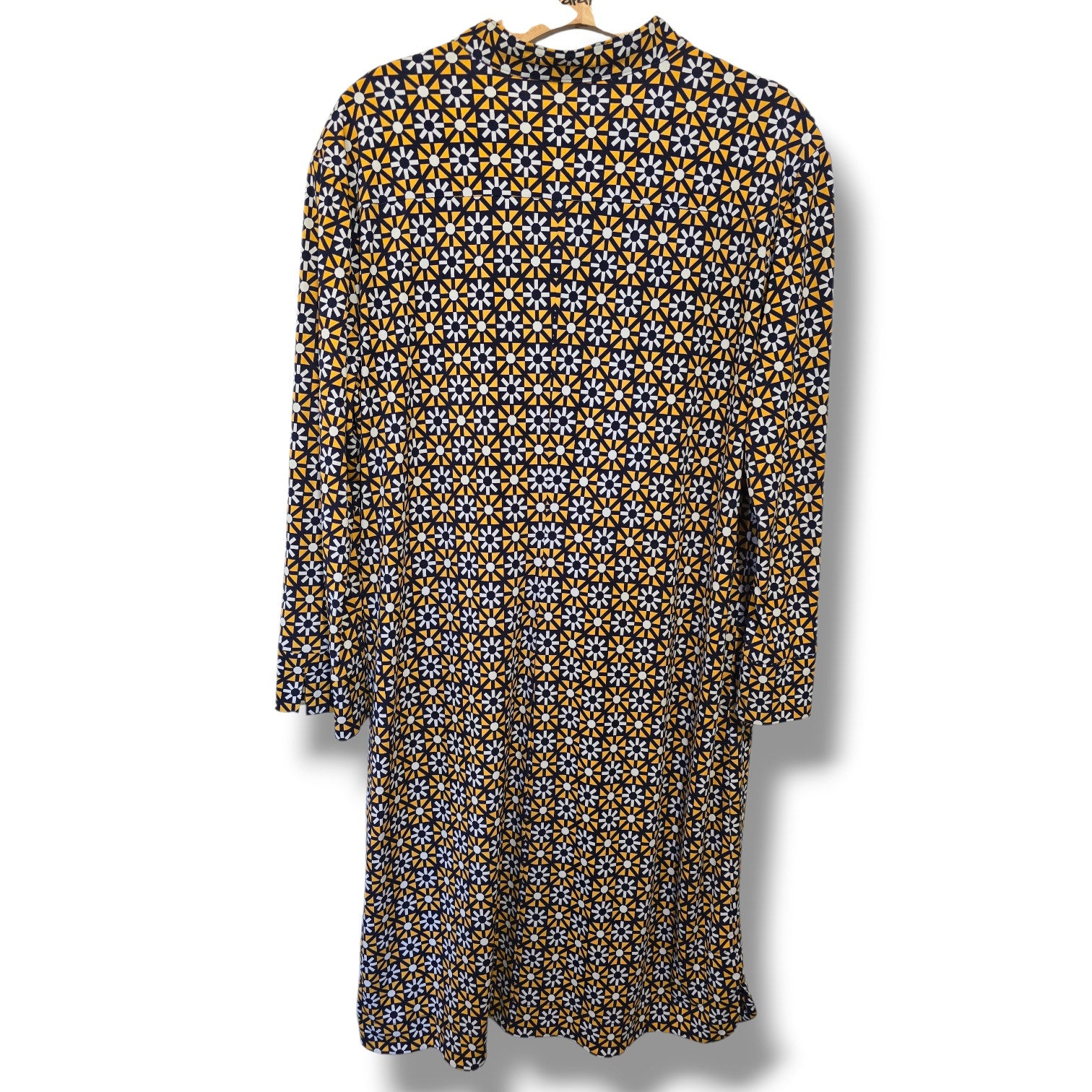 Donna Morgan Womens Size 14 Dress Geometric Navy Yellow Stretch Shift Preowned