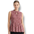 Pleione Red Floral Smocked Peplum Sleeveless Top – Size XL