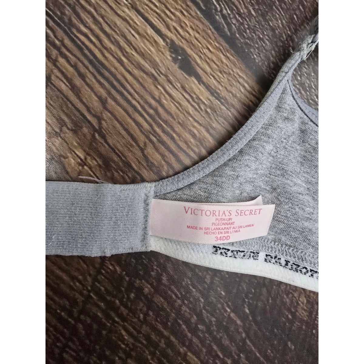 Victoria's Secret Cotton Push-Up Bra 34DD Heather Gray Logo Band Underwire