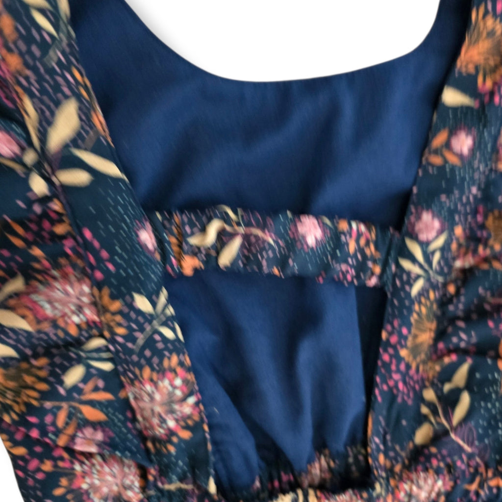 Orchestra Girls' Size 4Y Navy Blue Floral Flutter Sleeve Back-Strap Dress