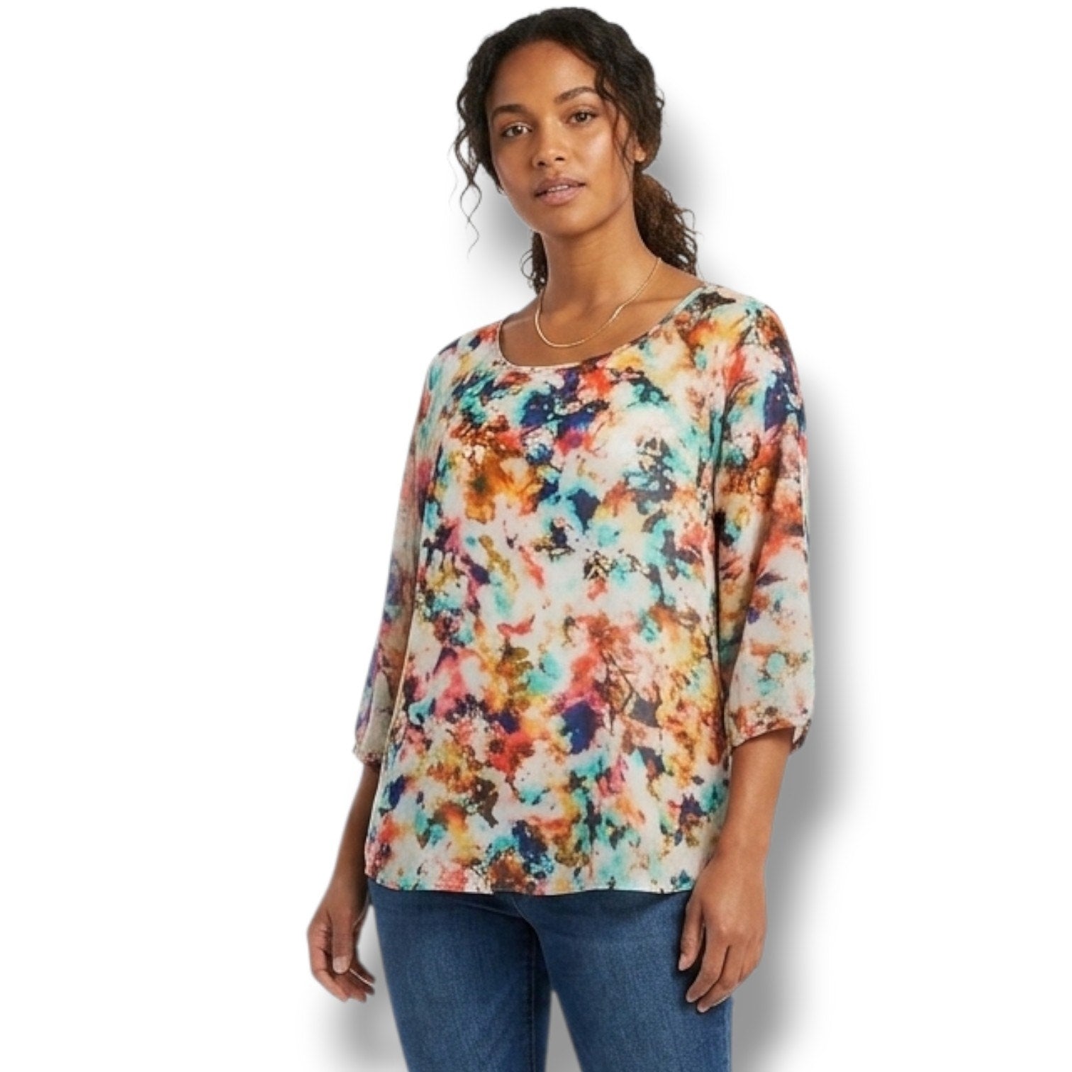 A New Approach Petite Multicolor Semi-Sheer Blouse – Size Small