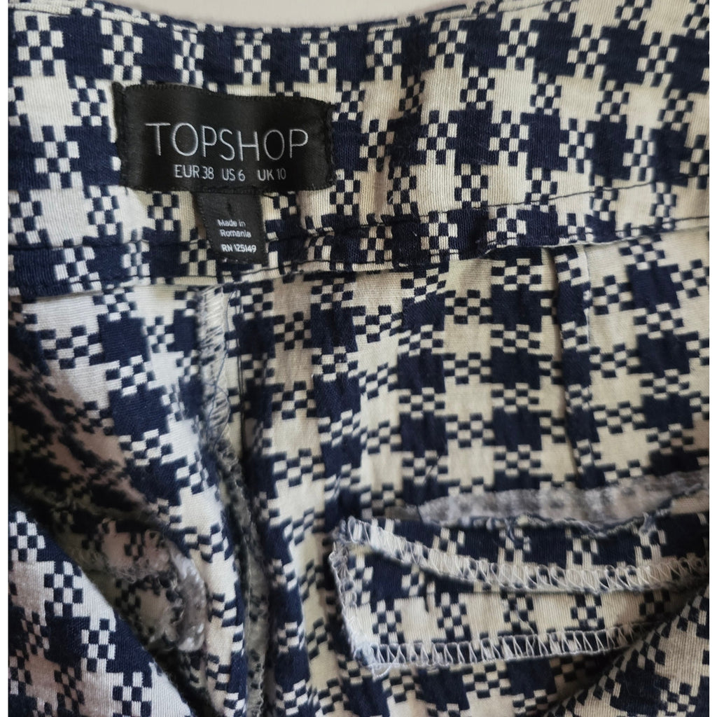 Topshop Women’s Blue White Houndstooth Cropped Pants Size 6