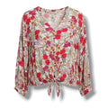 Democracy Women’s Floral Tie-Front Blouse PS Petite – 100% Rayon Boho Style