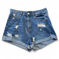 SHEIN Distressed High-Waisted Cuffed Denim Jean Shorts Medium