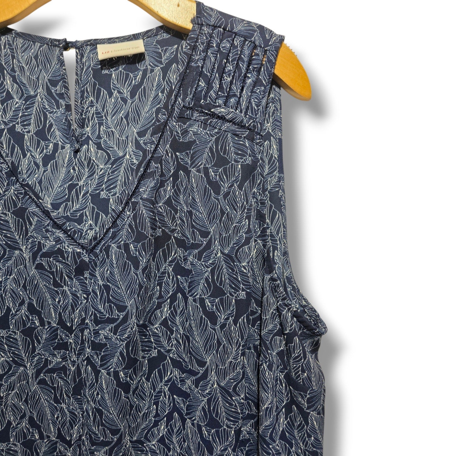 Liz Claiborne Women's Navy White Tropical Leaf Sleeveless Blouse Estimated 1x