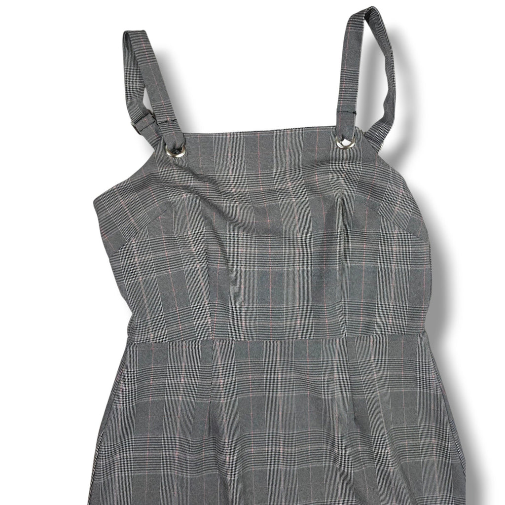 Bebop Gray Plaid Overall Dress Women’s Size L Adjustable Straps Schoolgirl Style