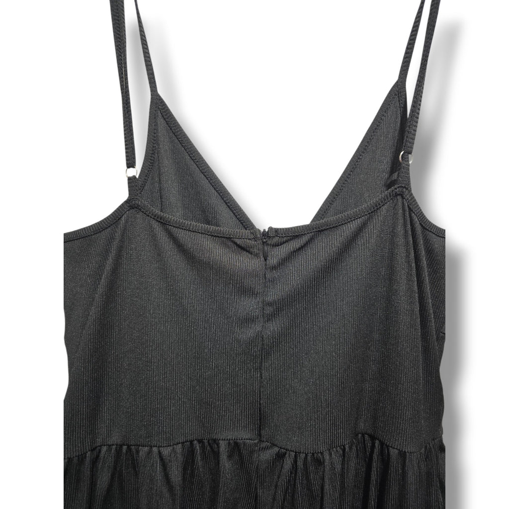 Women's Size Large Black Ribbed Knit Wide Leg Cami Jumpsuit
