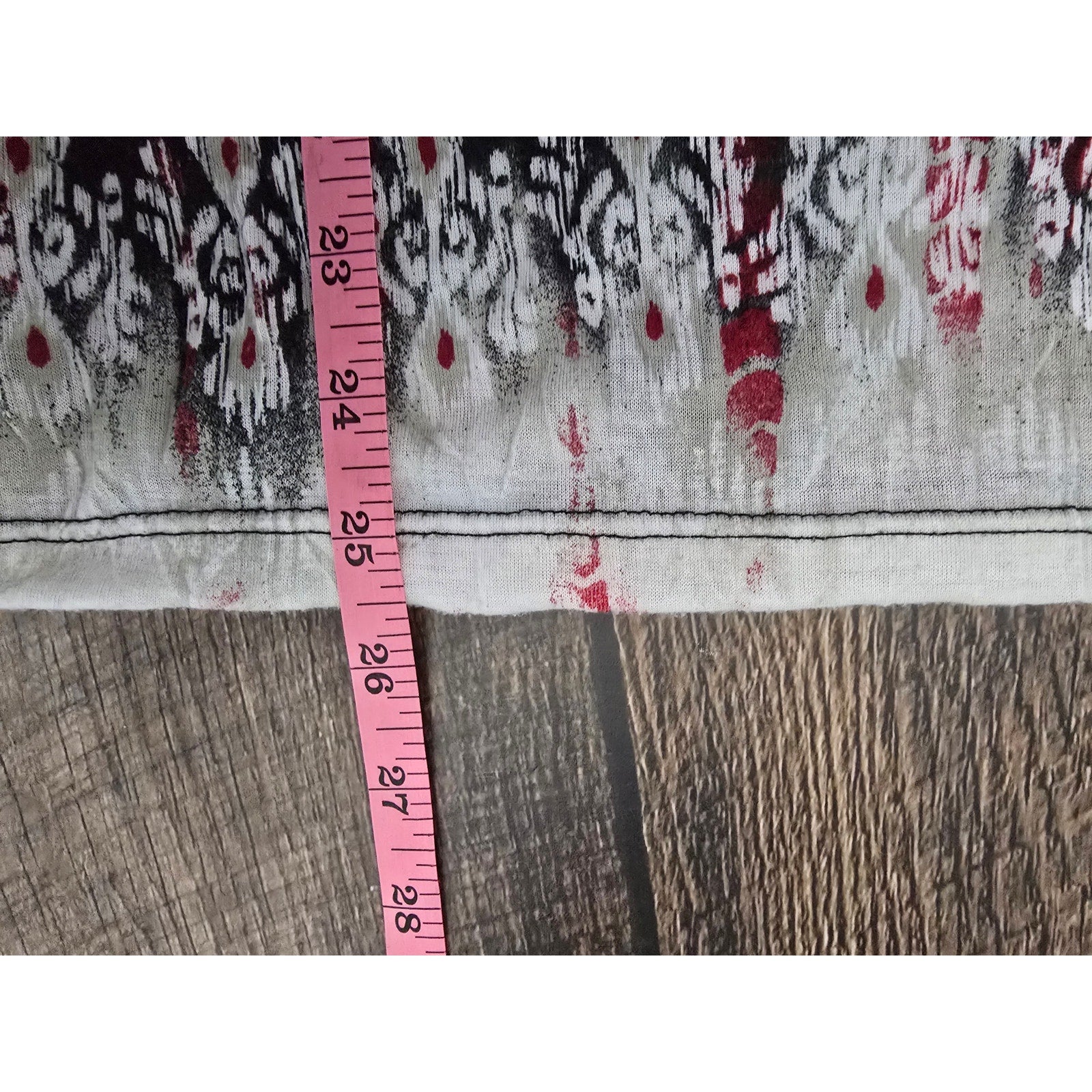 AB Studio Women's Size Medium Red Black Tribal Ikat Embellished Scoop Neck Top