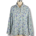 Appleseed's women's plus size Blue & Green Leaf Print Mock Neck Henley Top- 2x