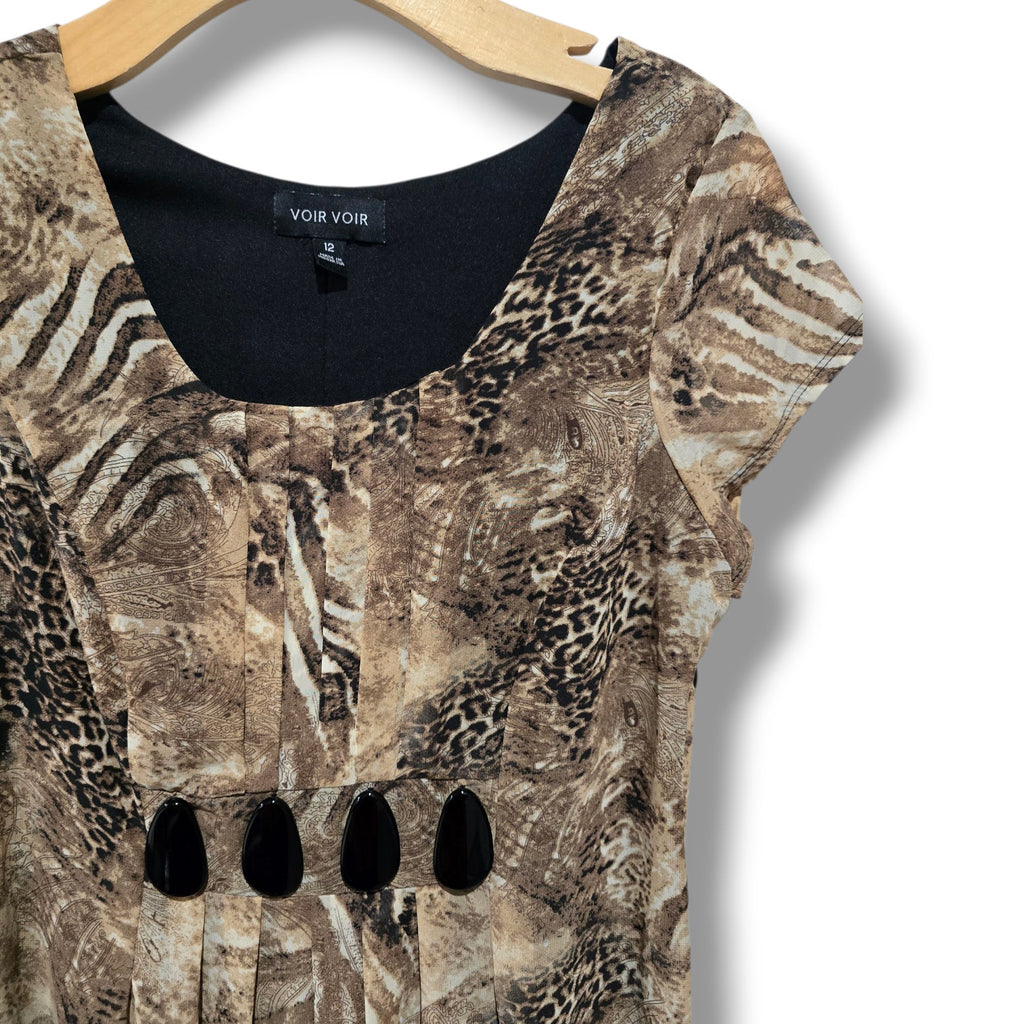 Voir Voir Women’s Animal Print Dress with Black Accent Detail – Size 12