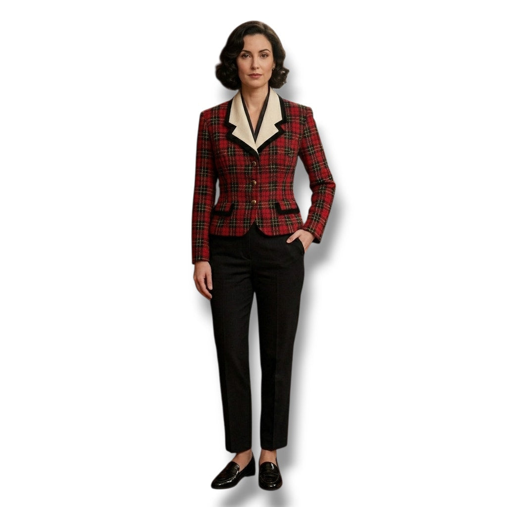 PETITE PERCEPTIONS by Irene B. Vintage Plaid Blazer Size 12P Red Black Gold