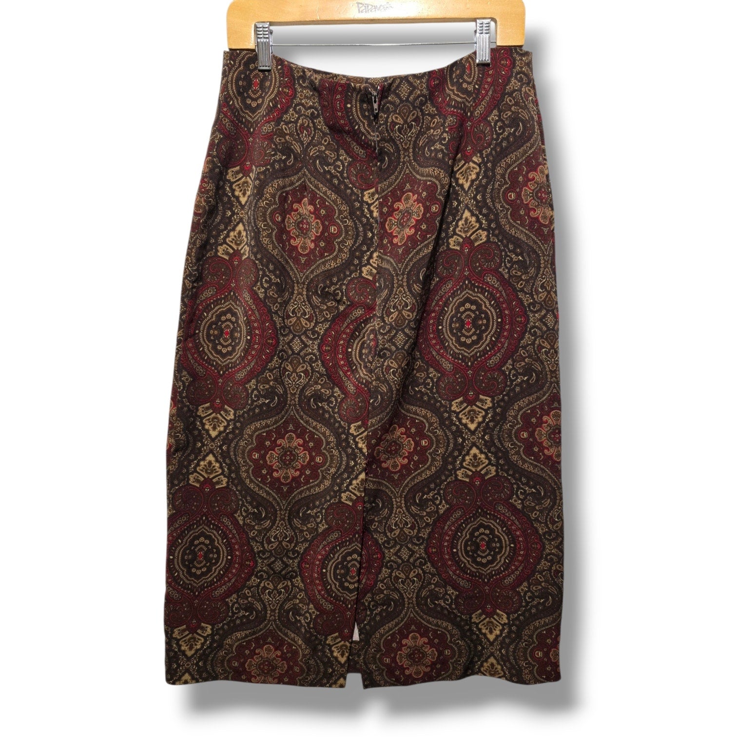 Vintage Briggs Women's Size 13/14 Brown Burgundy Paisley Tapestry Pencil Skirt