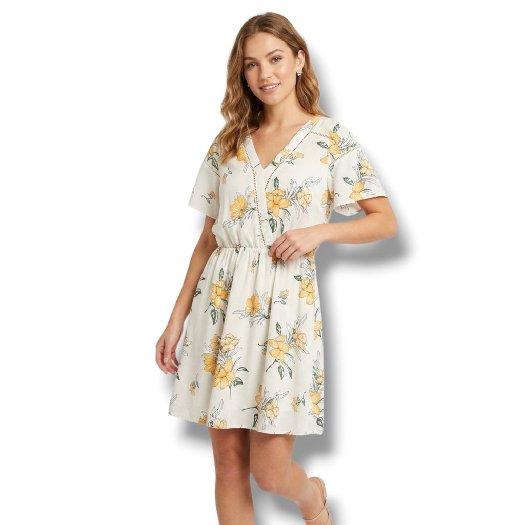 Sienna Sky  women's White Floral Lattice Trim A-Line Dress