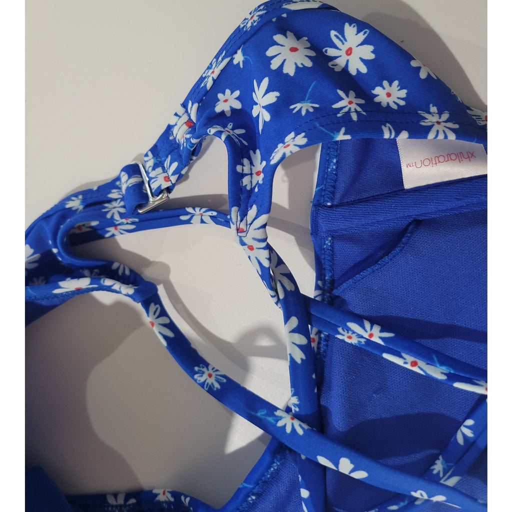 Xhilaration Juniors’ Blue Daisy Floral Bralette Bikini Top – Size Large