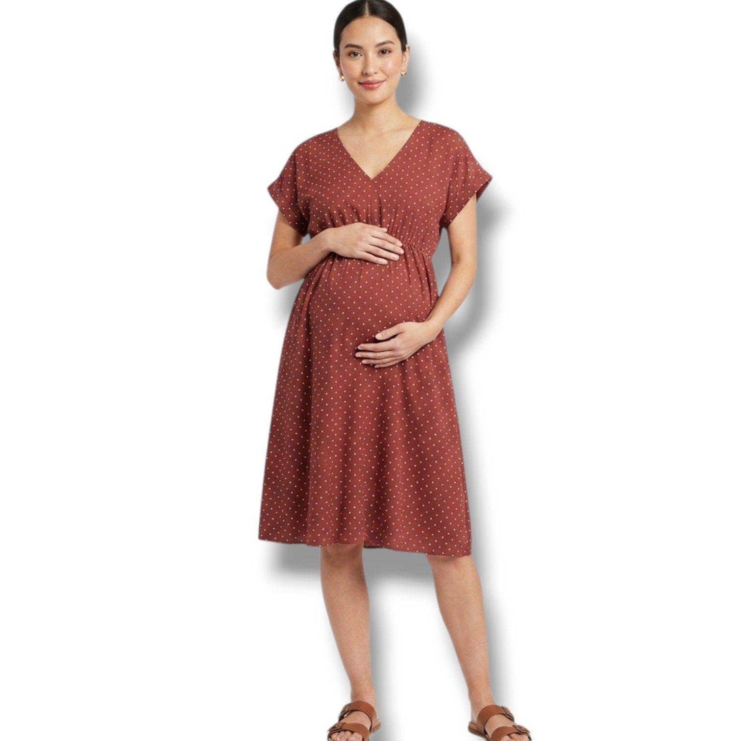 Isabel By Ingrid & Isabel Maternity Women's Rust Polka Dot V-Neck Dress