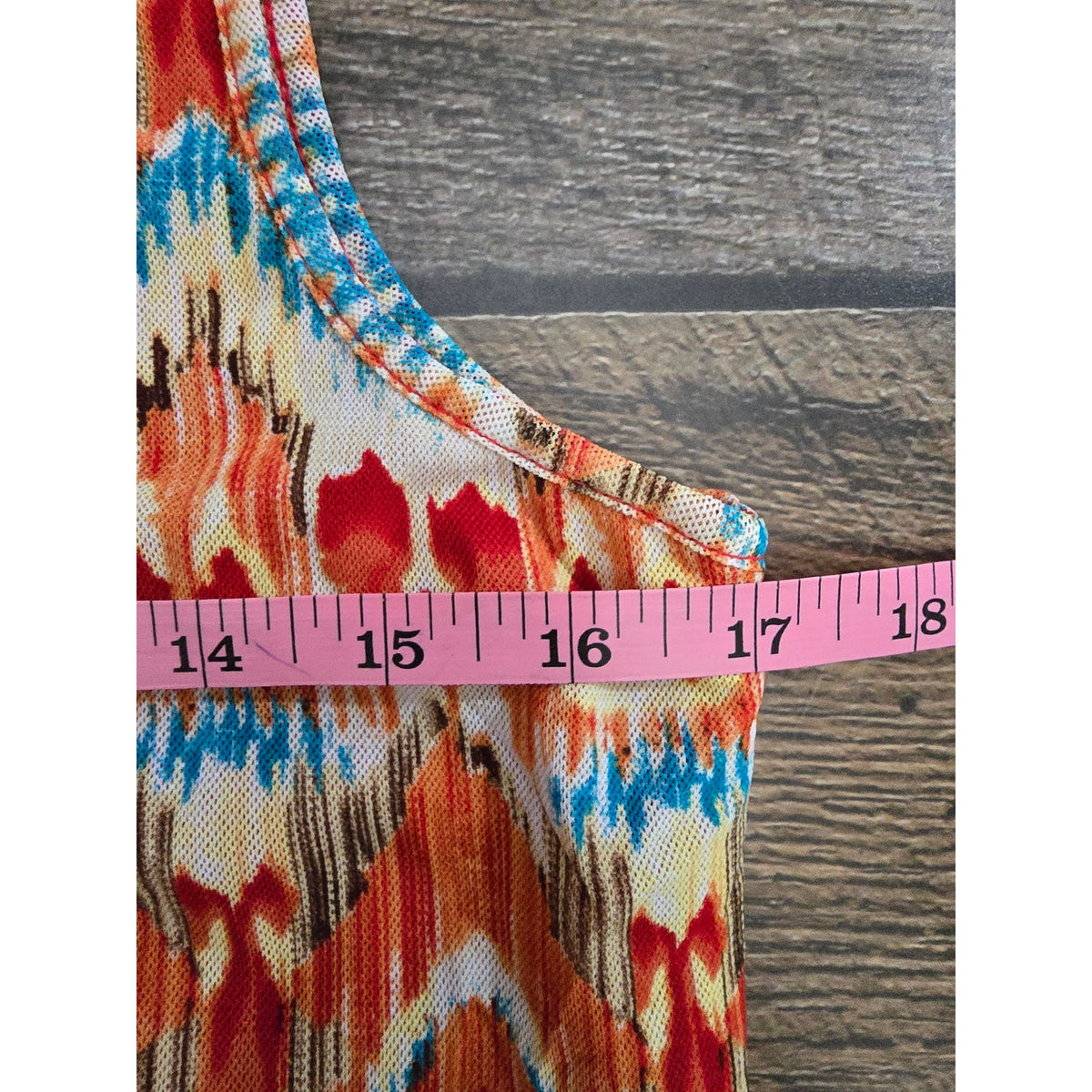 Evan-Picone Orange Ikat Mesh Overlay Tank Top Lined Sleeveless Blouse Large