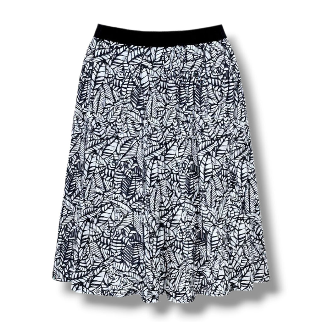 Robert Louis Women’s Black White Leaves Print Midi Skirt Size Large