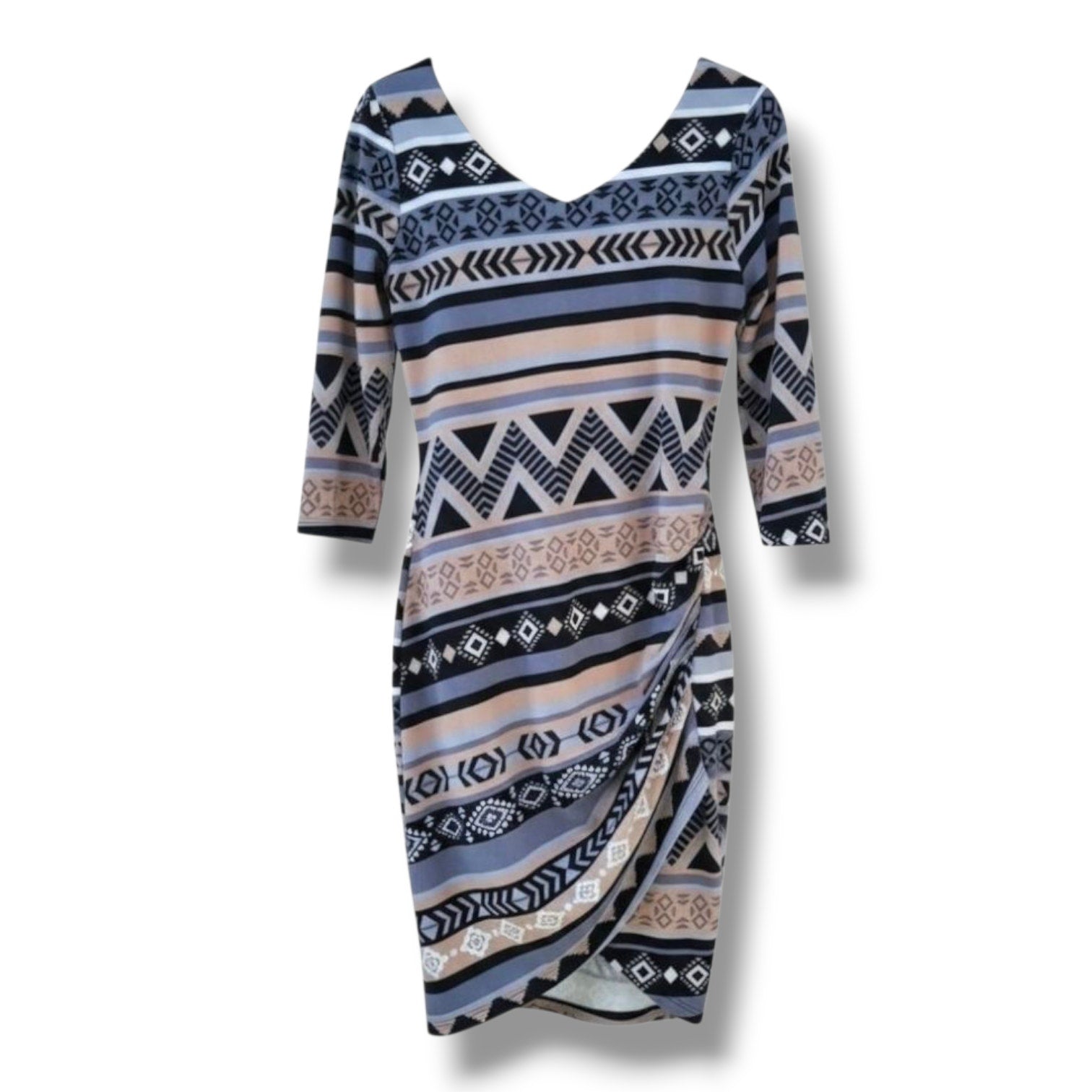 Derek Heart Women’s Geometric Print Ruched Bodycon Dress – Size Large