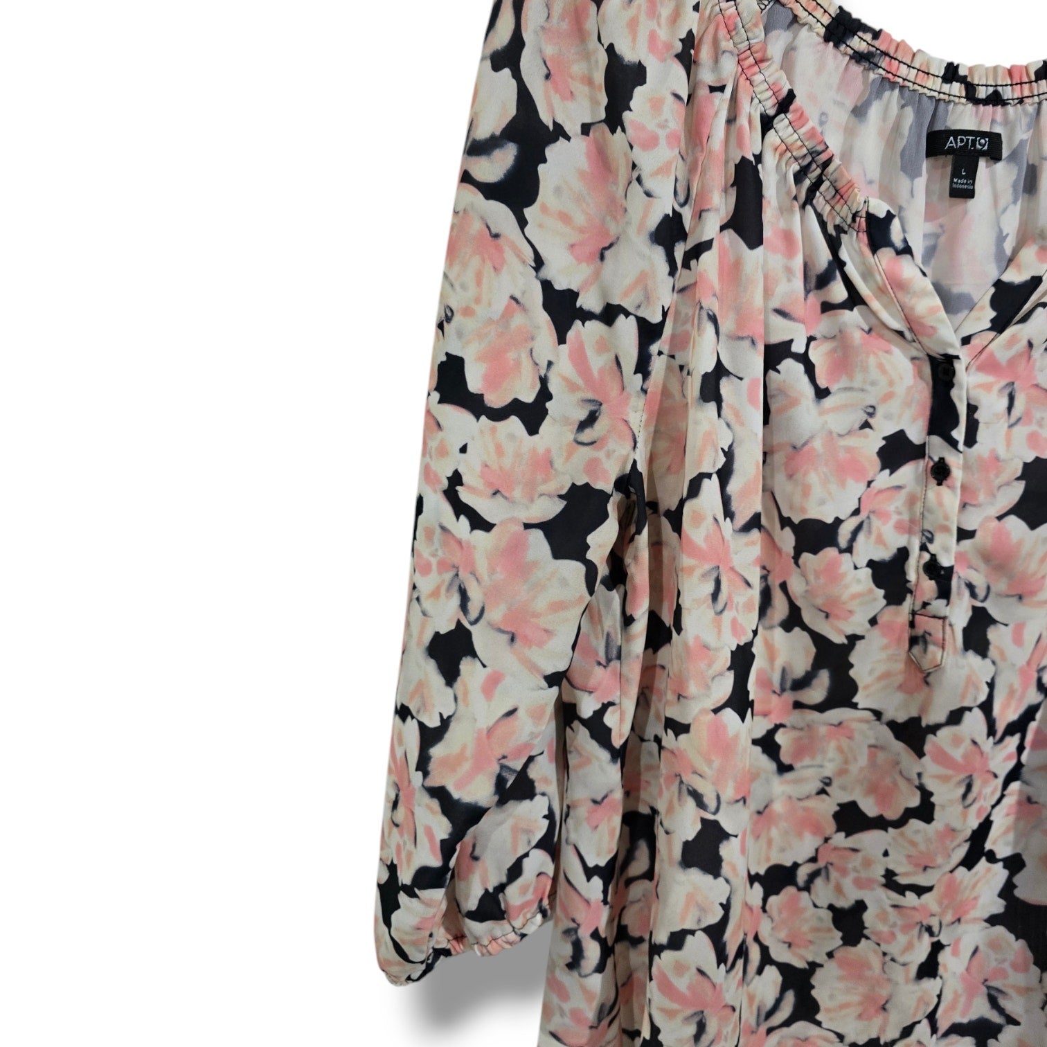 Apt. 9 Womens Large Multicolor Floral Quarter Button Long Sleeve Pullover Blouse