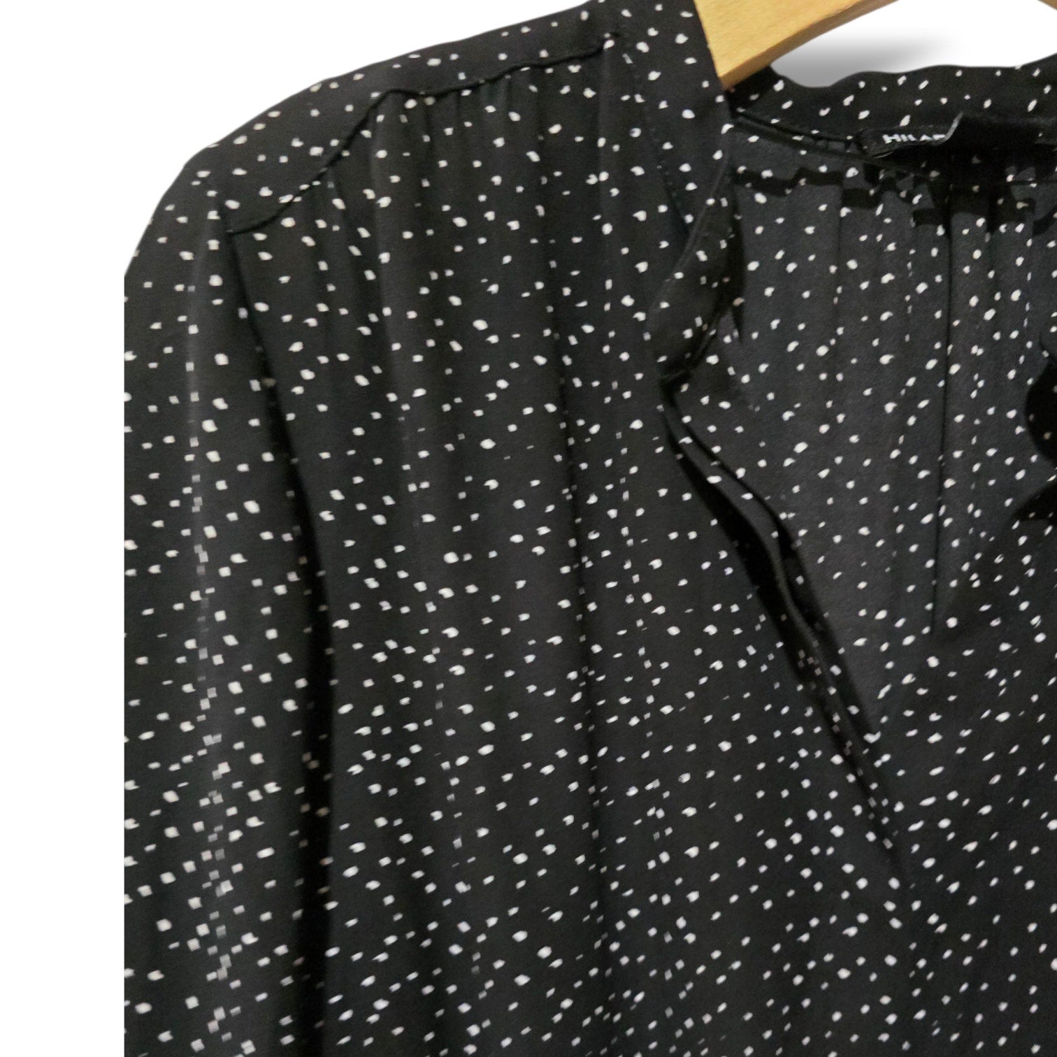 Hilary Radley Black White Abstract Dot Long Sleeve Dress S Faux Wrap