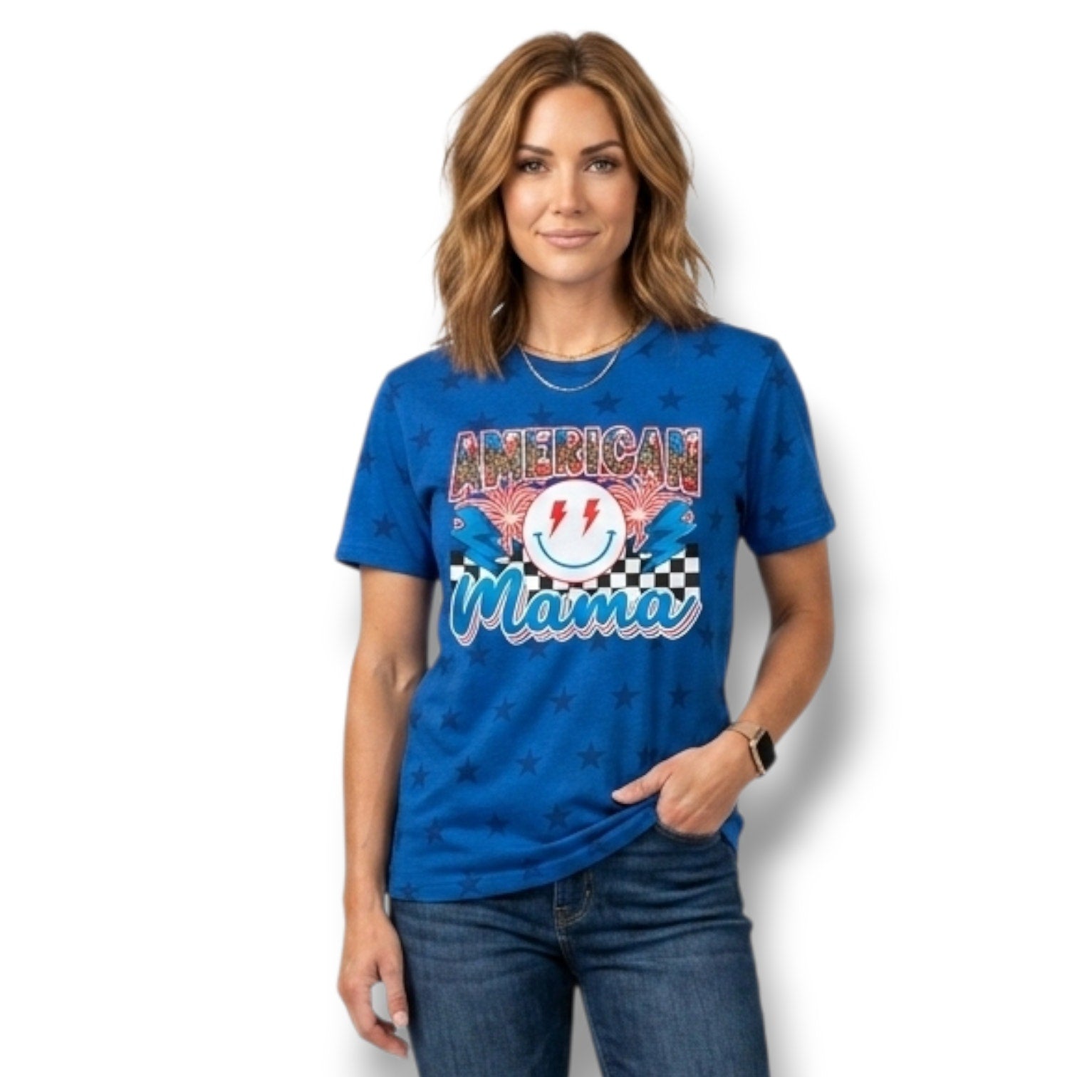 CODE FIVE LAT Apparel Women’s Blue Patriotic Graphic T-Shirt – Large