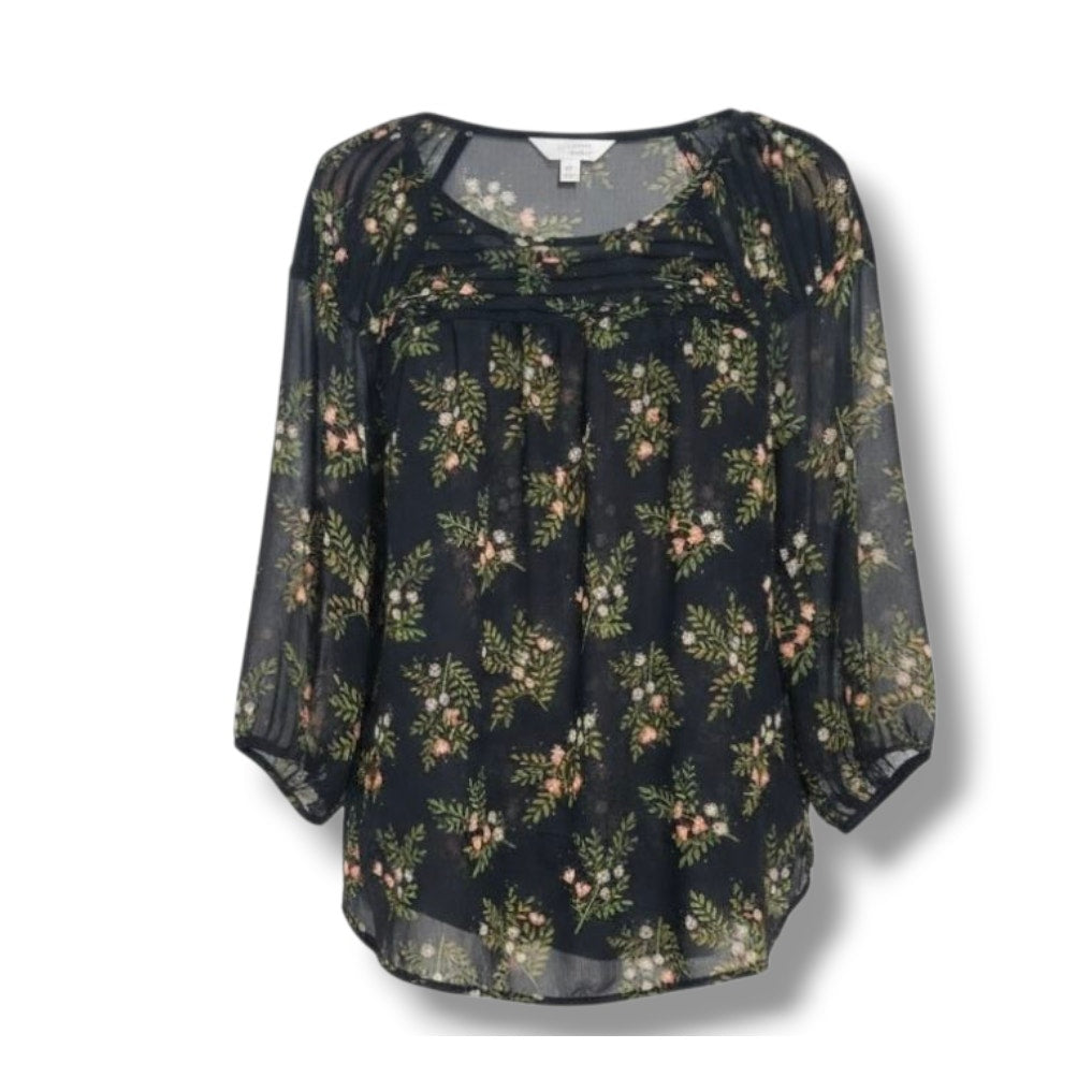 LC Lauren Conrad Women’s Black Floral Semi-Sheer Pullover Blouse – Size XS