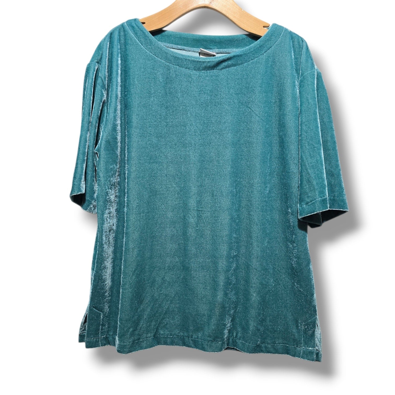 Jolie Delafield Women's Medium Teal Velvet Short Sleeve Top
