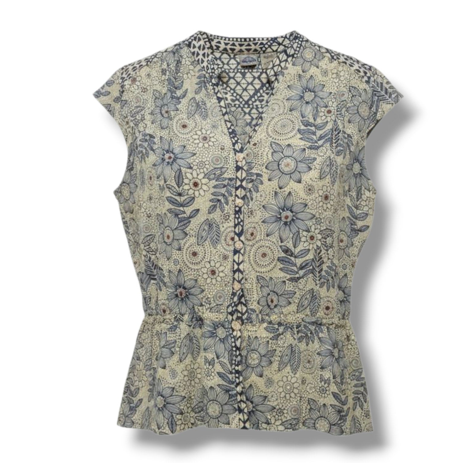 Shaver Lake Tahoe Women’s Yellow Floral Embellished Button-Front Blouse Small