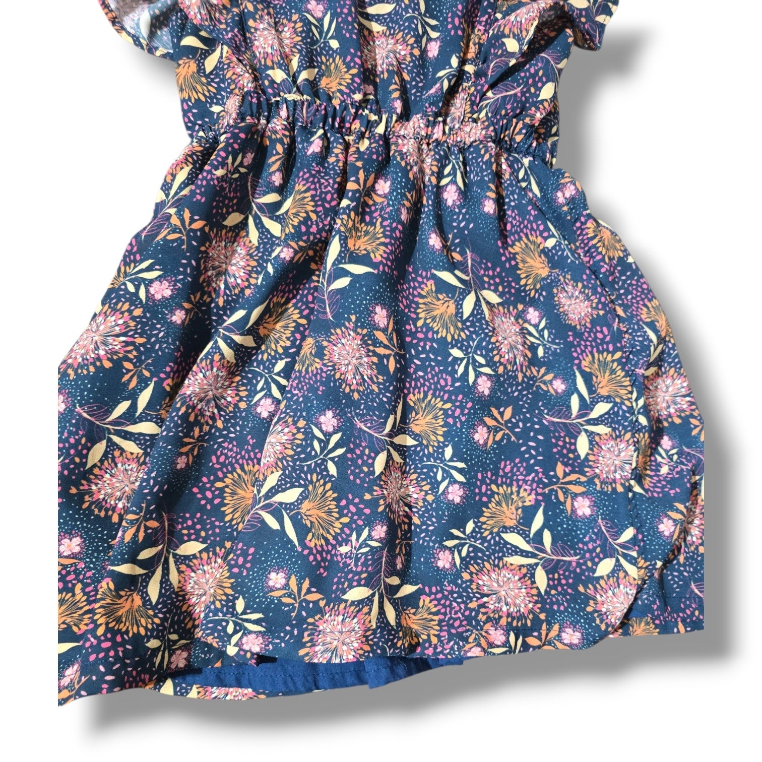 Orchestra Girls' Size 4Y Navy Blue Floral Flutter Sleeve Back-Strap Dress