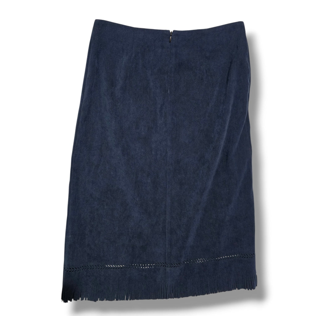 To The Max! Women's Blue Faux Suede Fringe Midi Skirt Size 3