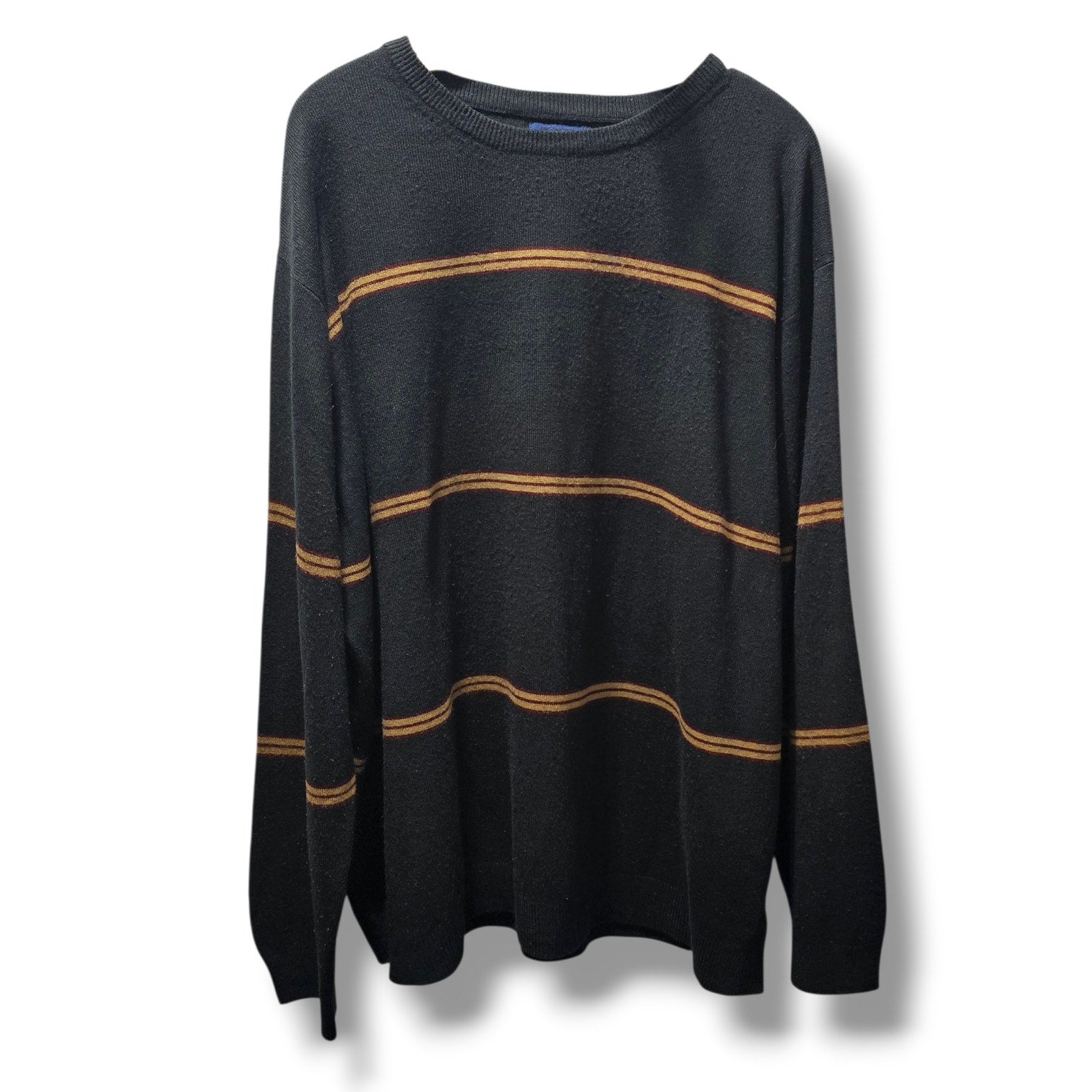 Harbor Bay Men's big and tall Black Striped Crewneck Knit Sweater