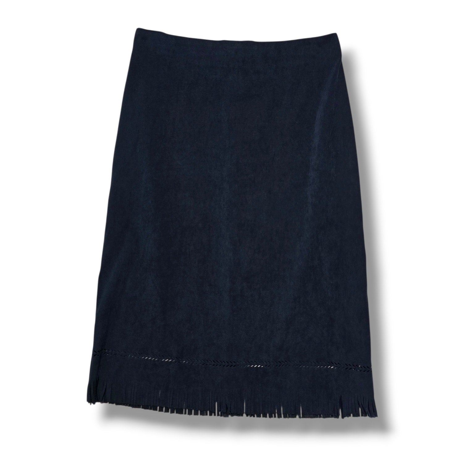 To The Max! Women's Blue Faux Suede Fringe Midi Skirt Size 3